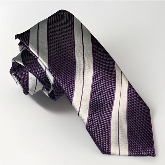 Zen For Men Rich Purple Striped Silk Blend Handmade Tie Summer Wedding Preppy - Picture 1 of 6